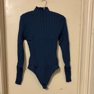 NWOT Blue Long Sleeve Ribbed  Thong Bodysuit XL